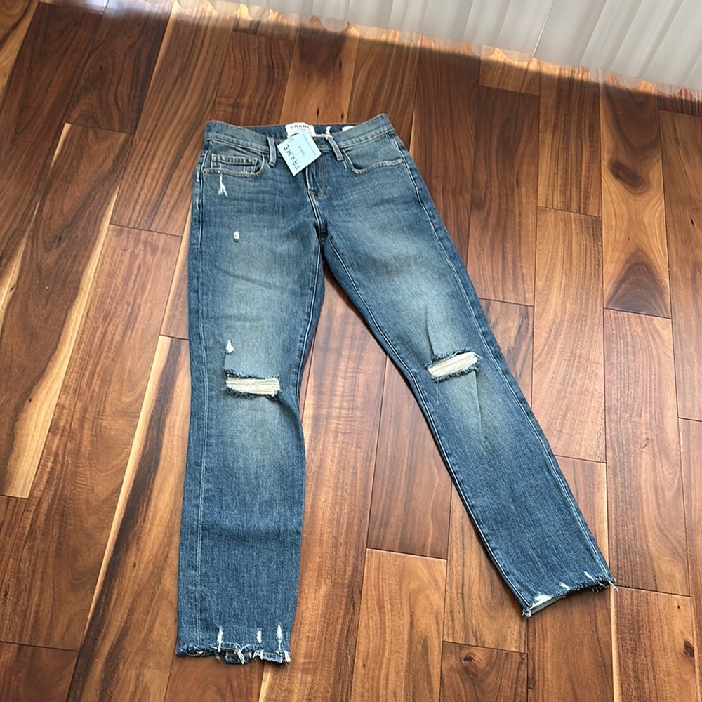 FRAME DENIM LOS ANGELES PREMIUM LE BOY DISTRESSED ANKLE JEANS SIZE 24 NWT